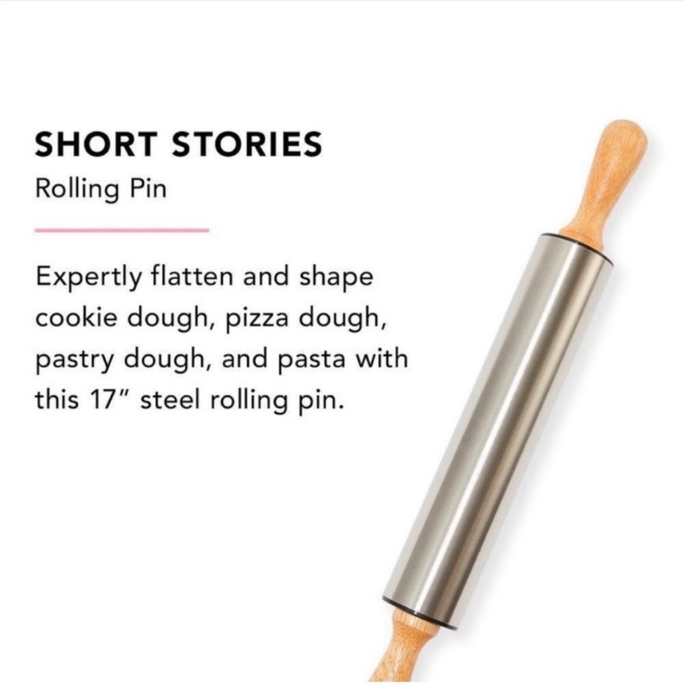 Short‎ Stories 17 Inch Stainless Steel Rolling Pin Wood Handles FabFitFun NWT